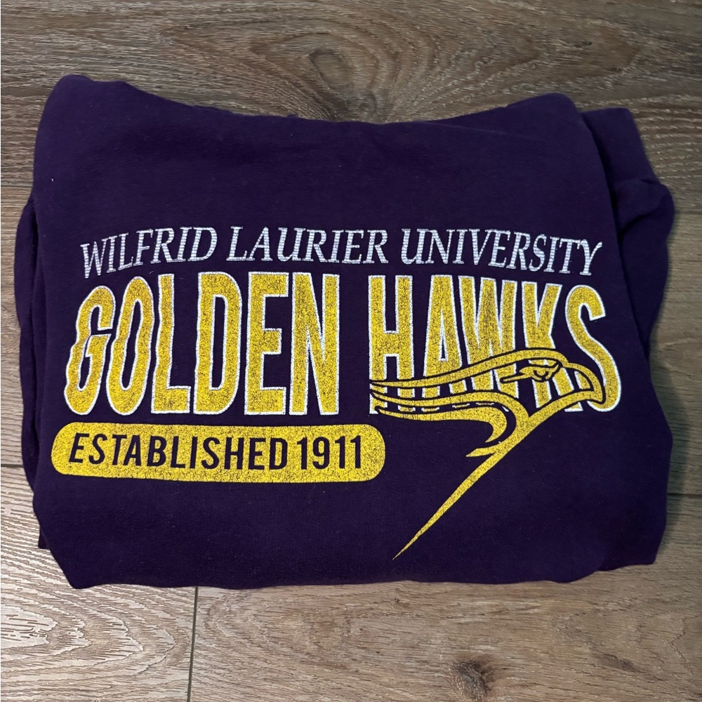 Vintage Wilfrid Laurier University Golden Hawks Purple Sweatshirt